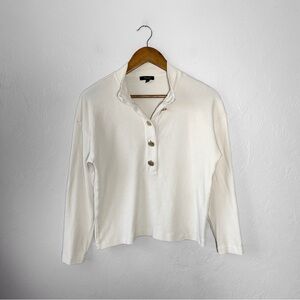 Massimo Dutti Cotton Cream Gold Button Henley Preppy Quiet Luxury Minimalist Med